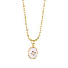 Natural white shell pendant stainless steel necklace