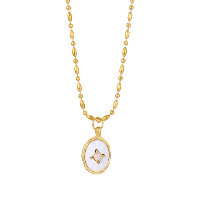 Natural white shell pendant stainless steel necklace