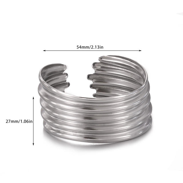 Geometric Lines Horizontal Stripe Open Bracelet Stainless Steel bangle Punk Style Metallic Bracelet