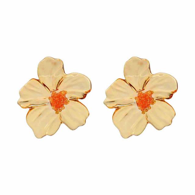 Sweet Fresh Holiday Style Enamel Colorful Flower Earrings with Diamonds Pearls