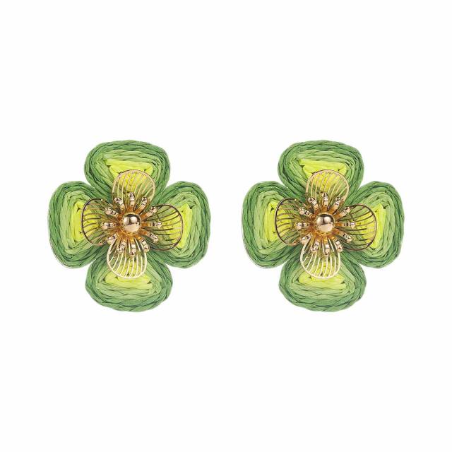Sweet Fresh Holiday Style Enamel Colorful Flower Earrings with Diamonds Pearls