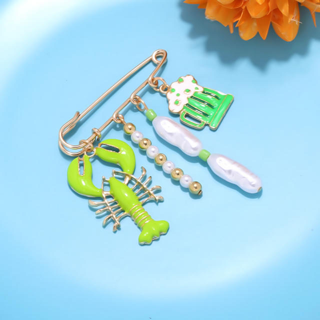 Exaggerated Colorful Diamond Anchor Octopus Ball Brooch Ocean Element Waist-Tightening Pin