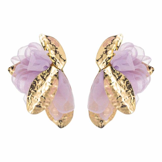 Sweet Fresh Holiday Style Enamel Colorful Flower Earrings with Diamonds Pearls