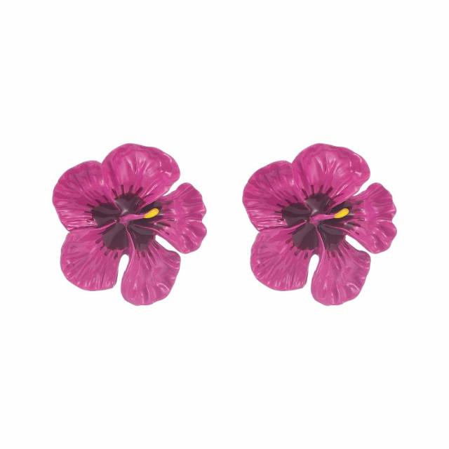 Sweet Fresh Holiday Style Enamel Colorful Flower Earrings with Diamonds Pearls