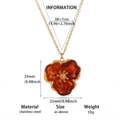 Simple Gentle French Camellia Pendant Necklace for Women stainless steel necklace