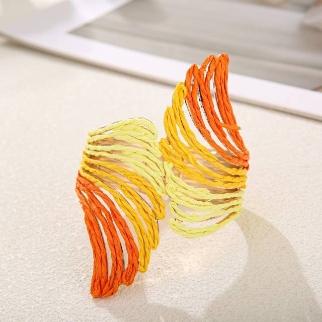 Exaggerated Winged Spring Open Bracelet Colorful Raffia Handmade bangle