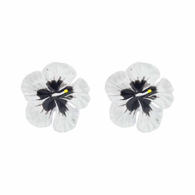 Sweet Fresh Holiday Style Enamel Colorful Flower Earrings with Diamonds Pearls