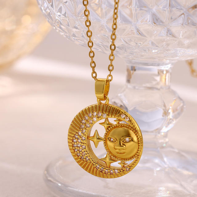 Luxury Star Moon pendant Stainless Steel Necklace diamond pendant necklace