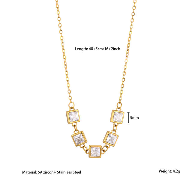 Luxury 18K Stainless Steel Zircon Necklace Round Diamond necklace