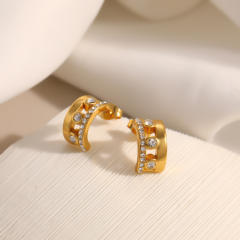 Stainless Steel Earrings C-Shaped Semi-Circle Hollow Design with Inlaid Diamonds earrings