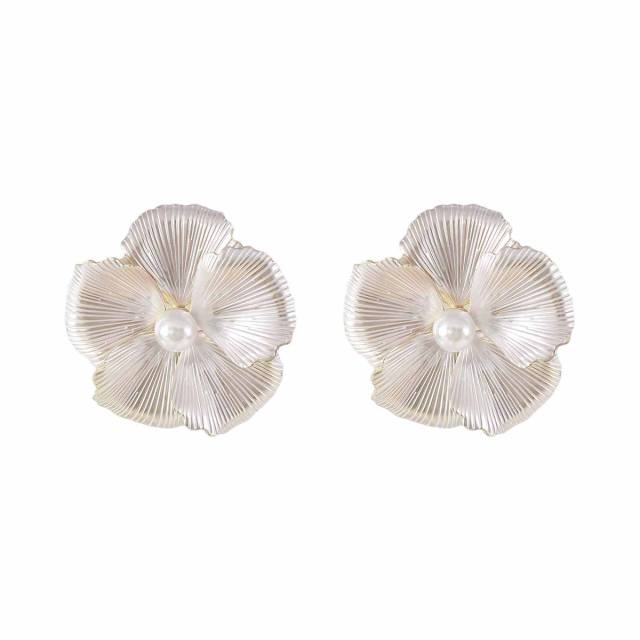Sweet Fresh Holiday Style Enamel Colorful Flower Earrings with Diamonds Pearls