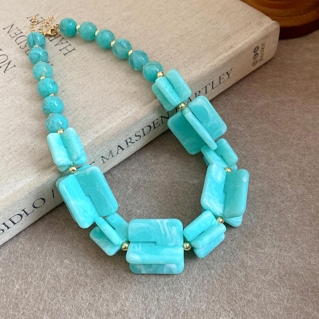 Acrylic Beaded Irregular Square Necklace earrings bracelet set