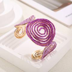 Geometric Multi-Layered Interwoven Open Bracelet Handmade Raffia grass bangle