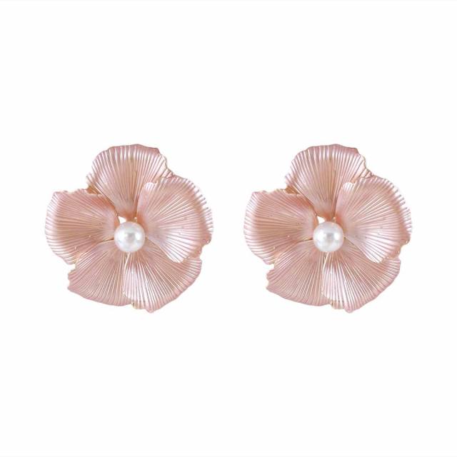 Sweet Fresh Holiday Style Enamel Colorful Flower Earrings with Diamonds Pearls