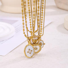 Natural white shell pendant stainless steel necklace
