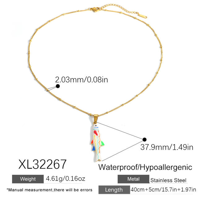 Stainless Steel Necklace Ocean Style Inlaid Diamond Oil-Drip Deep Sea Fish pendant necklace