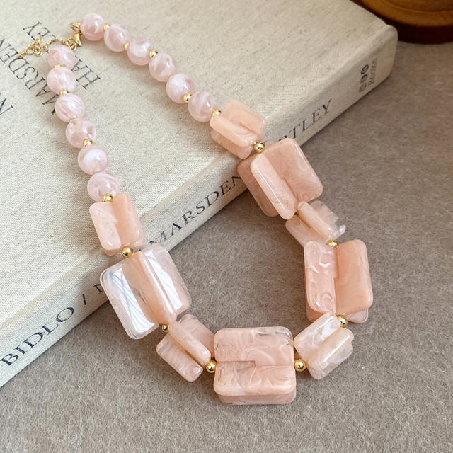 Acrylic Beaded Irregular Square Necklace earrings bracelet set