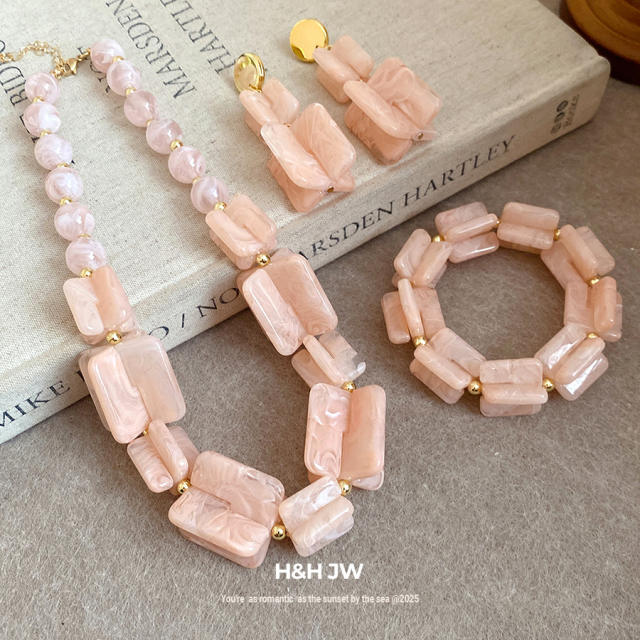 Acrylic Beaded Irregular Square Necklace earrings bracelet set