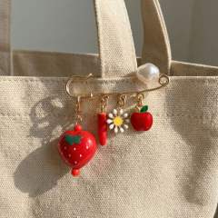 Cute Strawberry Oil-Drip Flower Pepper Brooch Waistband Shirt Anti-Exposure Pin