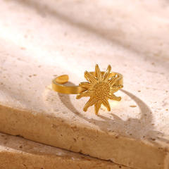 304 Stainless Steel rings Sun Face-Shaped Flower Unique 18K Plated Rings