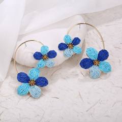 Spring Summer Raffia Flower Earrings with Arc-Shaped