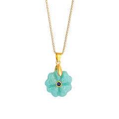 Multi-Color Personalized Natural Stone Flower pendant stainless steel Necklace