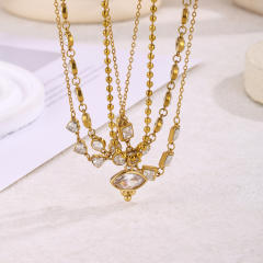 Luxury 18K Stainless Steel Zircon Necklace Round Diamond necklace