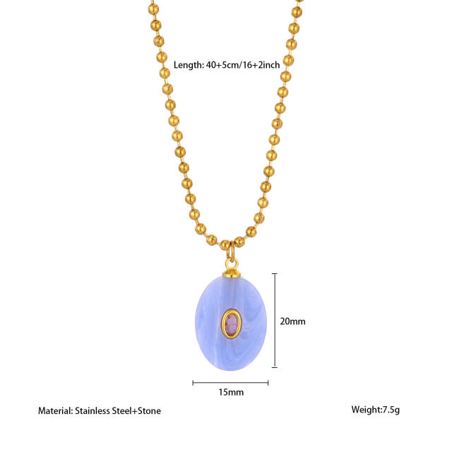 Stainless Steel necklace with Multicolor Oval Natural Stone pendant Necklace