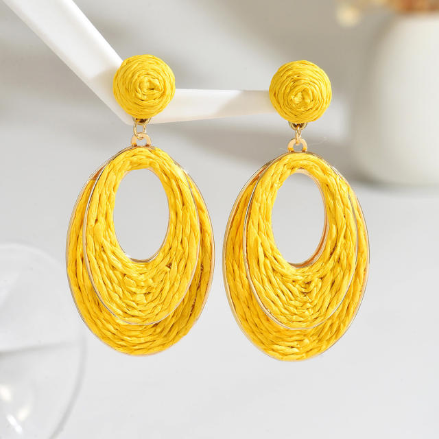 Hot Selling Geometric Oval Earrings Summer Sweet Raffia Hand-Woven Earrings