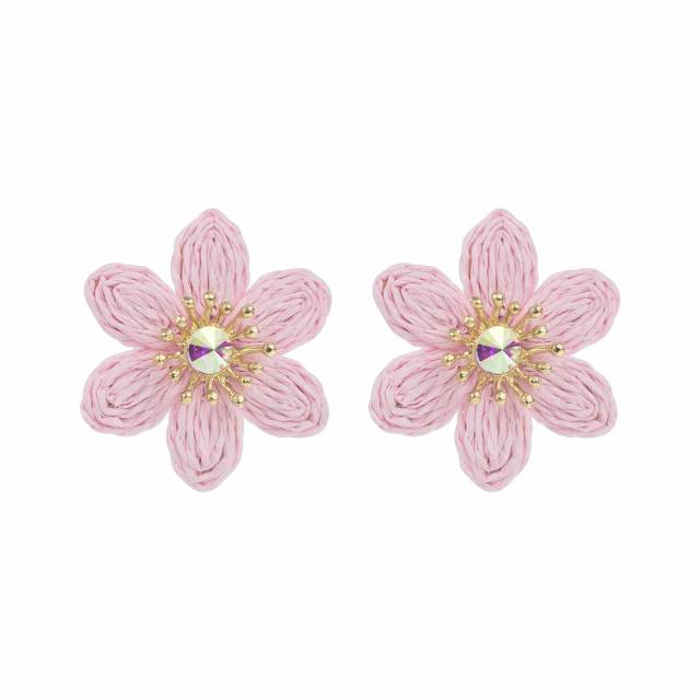 Sweet Fresh Holiday Style Enamel Colorful Flower Earrings with Diamonds Pearls