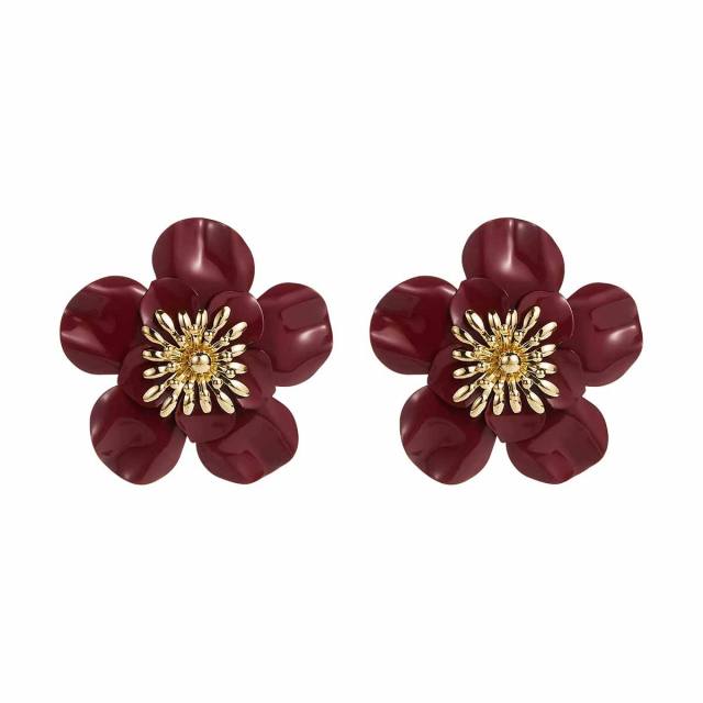 Sweet Fresh Holiday Style Enamel Colorful Flower Earrings with Diamonds Pearls