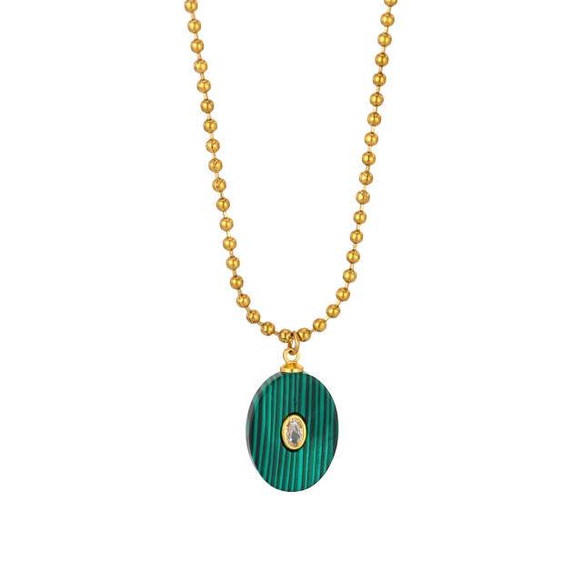 Stainless Steel necklace with Multicolor Oval Natural Stone pendant Necklace