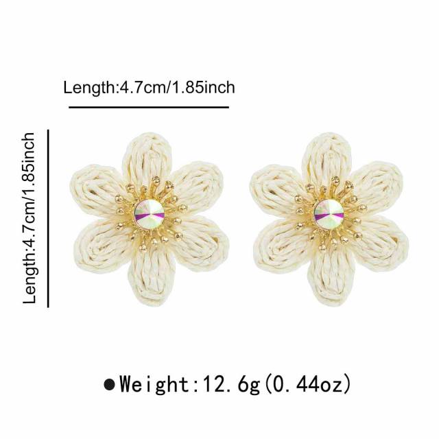 Sweet Fresh Holiday Style Enamel Colorful Flower Earrings with Diamonds Pearls