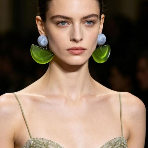 Personality fresh green color semi circle acrylic earrings for women