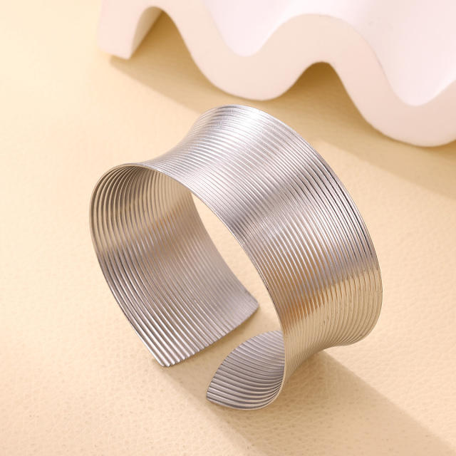 Geometric Lines Horizontal Stripe Open Bracelet Stainless Steel bangle Punk Style Metallic Bracelet
