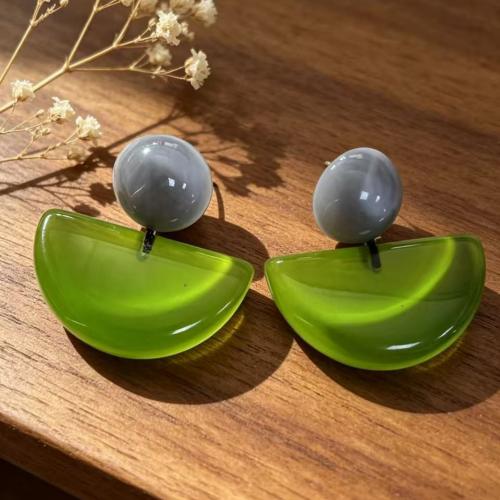 Personality fresh green color semi circle acrylic earrings for women
