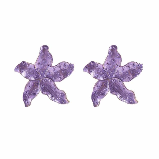 Sweet Fresh Holiday Style Enamel Colorful Flower Earrings with Diamonds Pearls