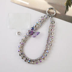 Luxury Butterfly Double Chain Mobile Phone Lanyard Super Beautiful Fairy Crystal Beaded Mobile Phone Chain Wrist Chain