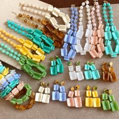 Acrylic Beaded Irregular Square Necklace earrings bracelet set