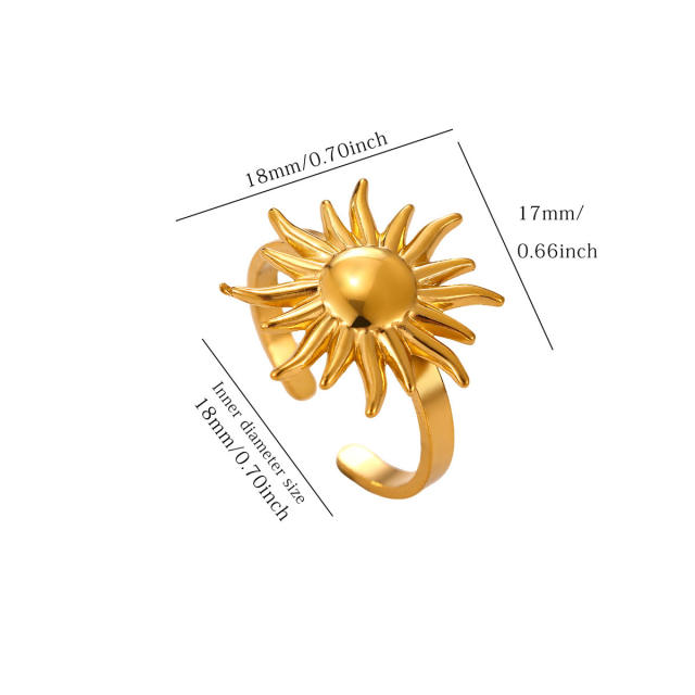 304 Stainless Steel rings Sun Face-Shaped Flower Unique 18K Plated Rings