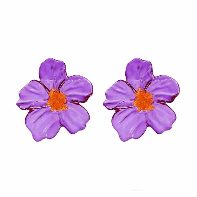 Sweet Fresh Holiday Style Enamel Colorful Flower Earrings with Diamonds Pearls