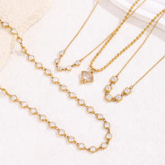 Luxury 18K Stainless Steel Zircon Necklace Round Diamond necklace