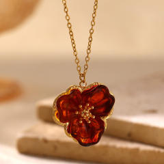 Simple Gentle French Camellia Pendant Necklace for Women stainless steel necklace