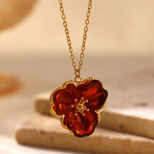 Simple Gentle French Camellia Pendant Necklace for Women stainless steel necklace