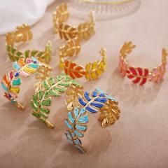 Fashion Raffia Leaf Bracelet for Women Simple Handmade Woven Leaf Bracelet