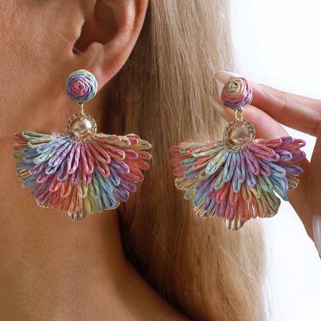 Sweet Fresh Holiday Style Enamel Colorful Flower Earrings with Diamonds Pearls