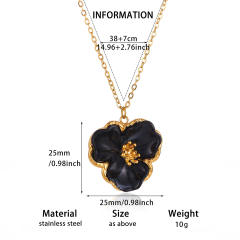 Simple Gentle French Camellia Pendant Necklace for Women stainless steel necklace