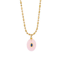 Stainless Steel necklace with Multicolor Oval Natural Stone pendant Necklace