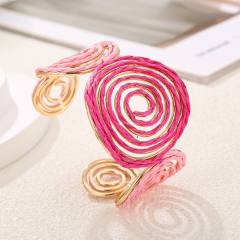 Geometric Multi-Layered Interwoven Open Bracelet Handmade Raffia grass bangle
