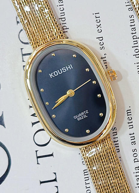 Koushi Retro Watch with Oval Shape and Exquisite Mesh steel Strap